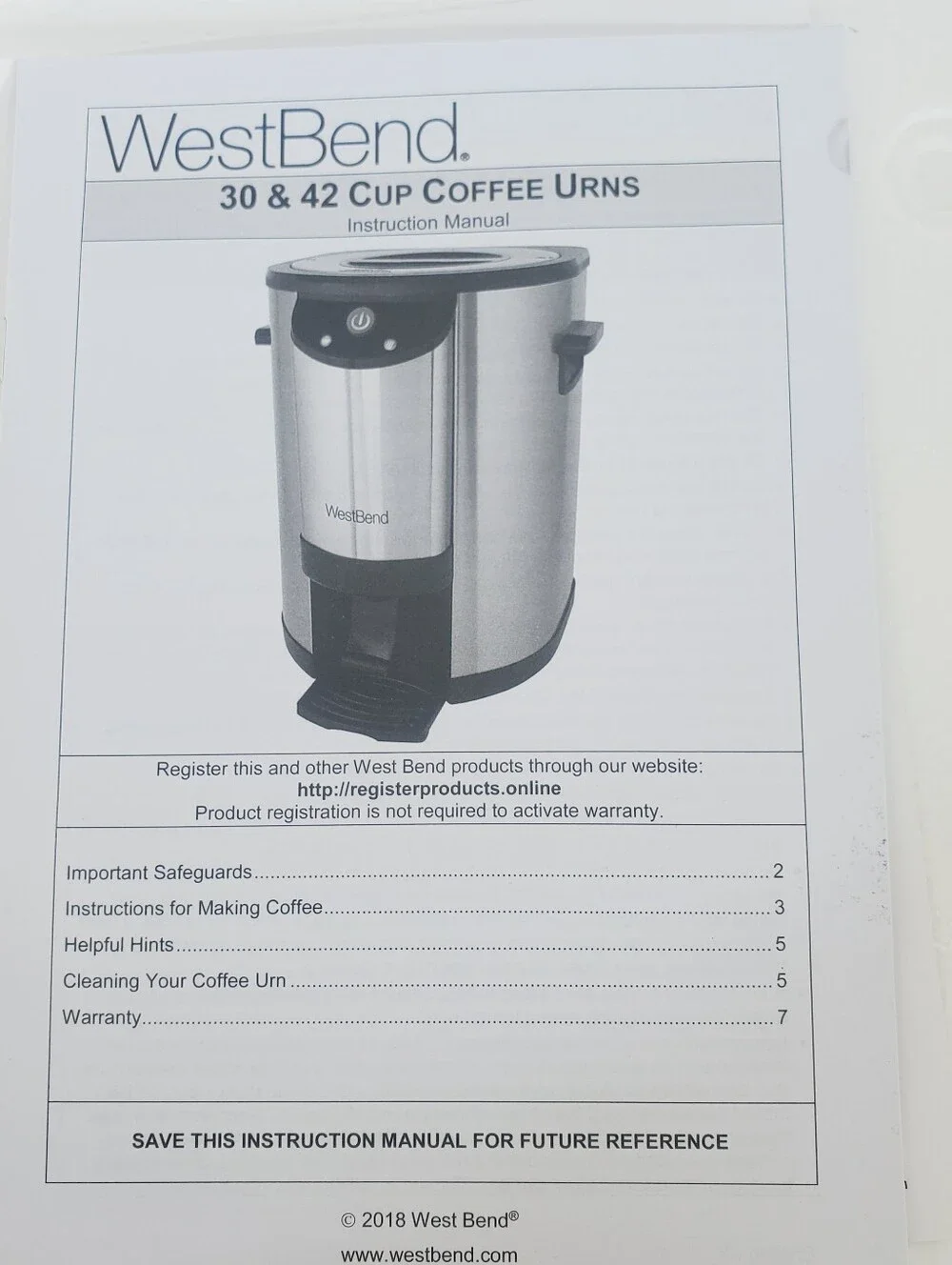 New West Bend 57030 Coffee Urn Double Walled Stainless Steel Coffee Machine